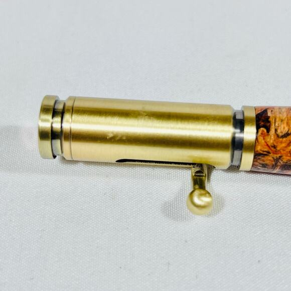 Bolt Action Ball Point Pen Rifle Handmade Brass Gold Brown Swirl Acrylic Resin - Picture 5 of 7